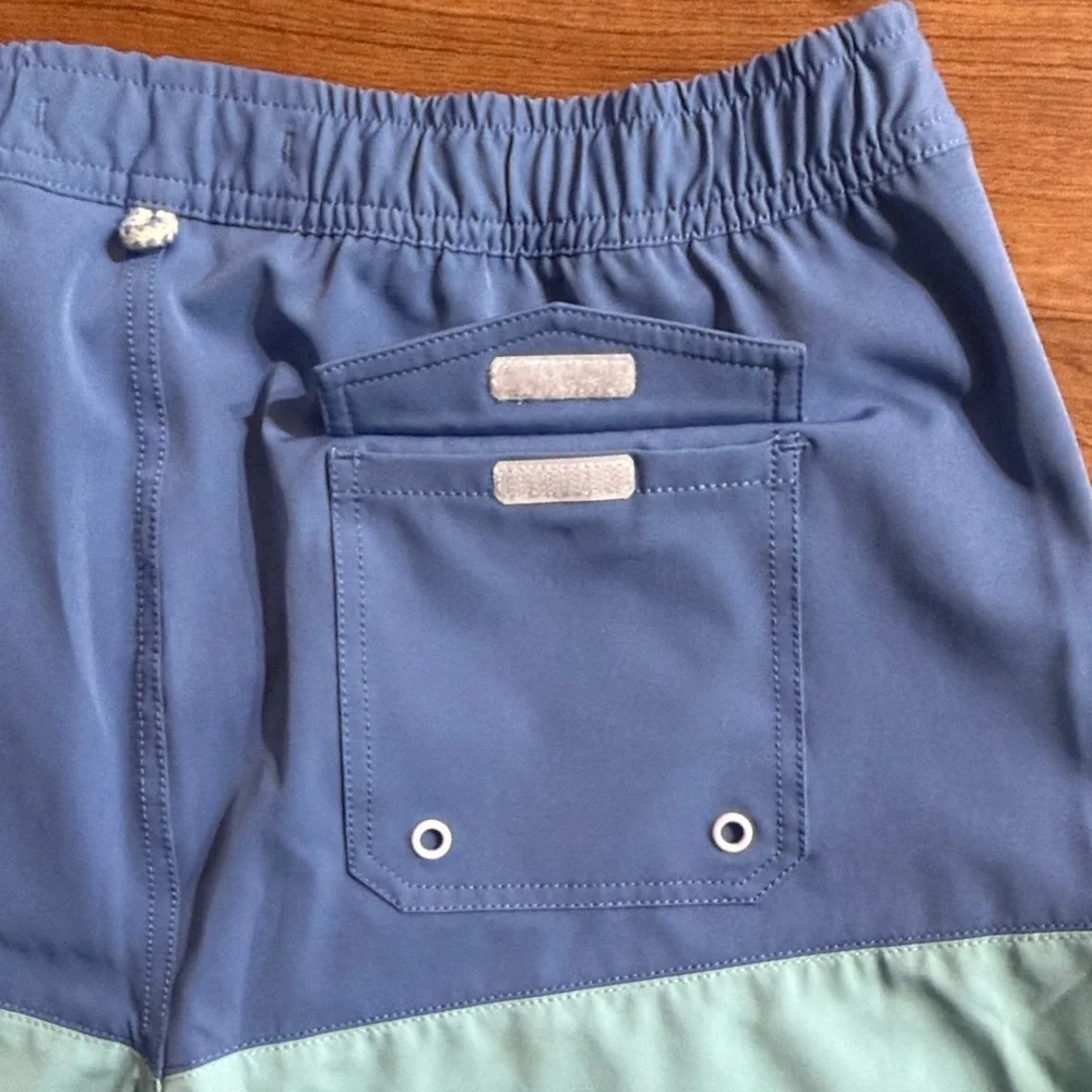 Johnnie-O Tully Monsoon Boys Sz 16 Color‎ Block Teal Lined Swim Trunks Waist Tie